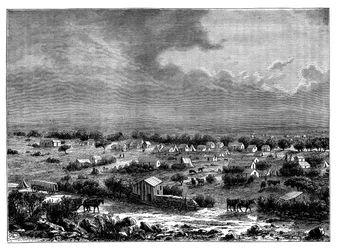 Berkly nebo Klipdrift, město v Griqualand West, Jižní Afrika, c1890