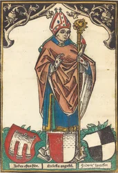 biskup z Augsburgu se třemi erby, c. 1485.