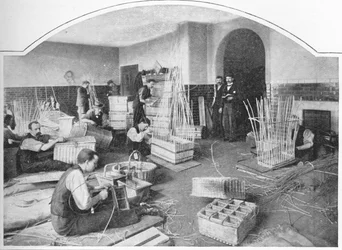 Slepí košíkáři při práci, Tottenham Court Road, Londýn, c1901 1903