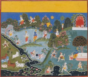 Blindmans Bluff...z rozptýlené Bhagavata Purana Starověké příběhy Pána Višnua, c1715-20.