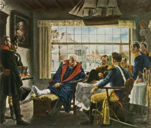 Blücher převzal Napoleonovy medaile a klobouk po...Waterloo, 18. června 1815, 1936.