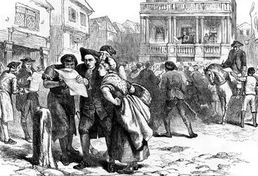 Bostonians čtení Stamp Act, 1765 c1880