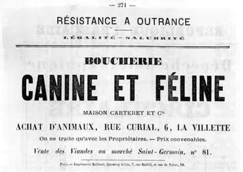 Boucherie Canine et Feline, z francouzských politických plakátů Pařížské komuny, květen 1871