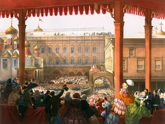 Úklona lidu, korunovace ruského cara Alexandra II., Moskva, 1855 1856