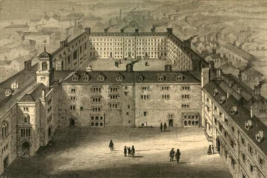 Bridewell jako přestavěný po požáru, ze starého tisku, 1897.