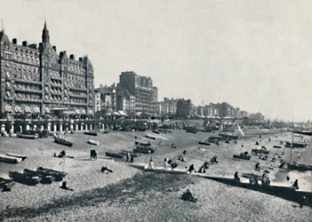 Brighton - Hotel Metropole and Beach, 1895.