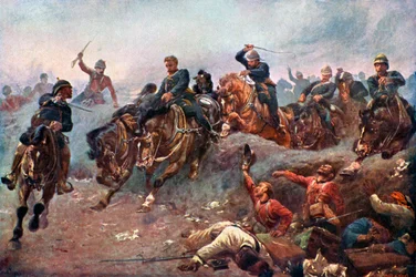 Britské dělostřelectvo vstupuje do nepřátelských linií v Tel-El-Kebir, 1882, c1920