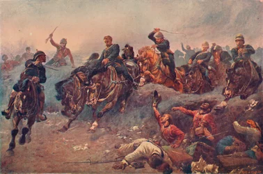 Britské dělostřelectvo vstupuje do nepřátelských linií v Tel-el-Kebir, Egypt, 1882, 1883 1906