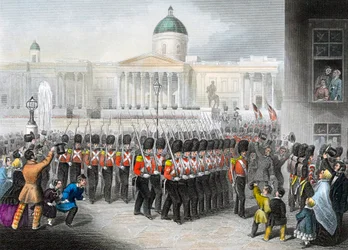 Britští vojáci odcházející do krymské války, rusko-turecká válka 1853-1856, kolem roku 1860