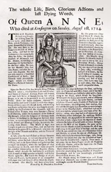 Broadside publikoval o smrti královny Anny, 1714 1906