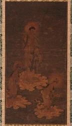 Uvítací sestup Buddhy Amidy, období Kamakura, 14. století.