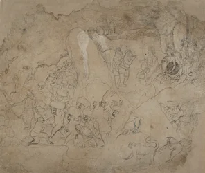 Stavba mostu na Lanku, ca. 1800.