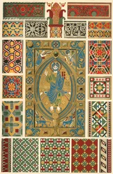Byzantský inkrustovaný smalt, mramorová mozaika, skleněná mozaika, 1898.