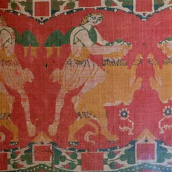 Byzantské hedvábí s motivem hrdiny a lva