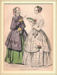 Kočárkové a plesové šaty, c19. století.