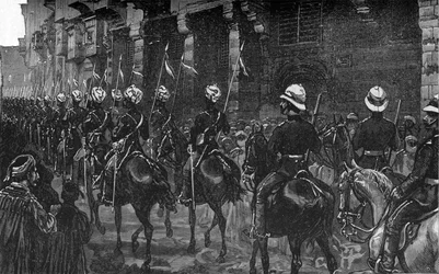 Demonstrace kavalérie v Arabské čtvrti, Káhira, c1882-85