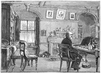 Charles Darwin, anglický přírodovědec, ve své studii, c1870 1887