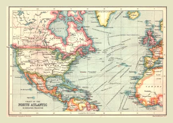 Mapa severního Atlantiku, 1902.
