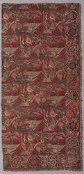 Přikrývka na postel Chintz nebo zavěšená se vzorem inspirovaným Japonskem, pravá polovina, první polovina 18. století.
