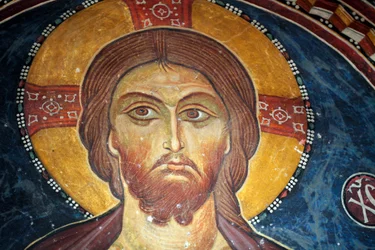 Kristus a poslední soud Detail byzantské fresky z klenby Narthex kostela Asinou Scéna posledního soudu 14. století (1332) UNESCO, světové kulturní dědictví region Troodos, Kypr