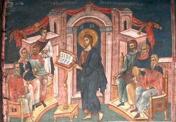 Kristus v synagoze v Nazaretu, asi 1350