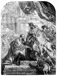 Kryštof Kolumbus byl přijat Ferdinandem a Isabellou v Barceloně, kolem 1490, 1872
