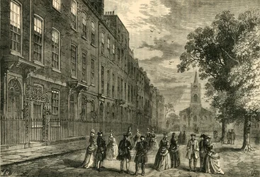 Church Row, Hampstead, v roce 1750, c1876.