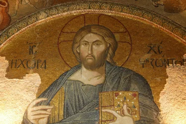 Kostel sv. Spasitele z Chora. Střešní mozaika Krista Pantokratora (en gloire), Istanbul, Turquie
