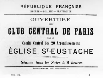 Club Central de Paris, z francouzských politických plakátů Pařížské komuny, květen 1871