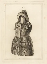 Corcelet nebo oblek z jasného brnění z arkebuze a čelenka Morion z Tower of London