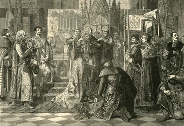 Korunovace Ludvíka I. Uherského polským králem v Krakově, 1370, 1890.