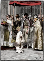 Korunovace Richarda I. ve Westminsterském opatství roku 1189, kolem roku 1880