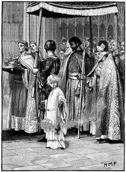 Korunovace Richarda I. ve Westminsterském opatství roku 1189, kolem 1880