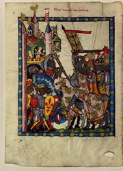 Hrabě Wernher von Homberg z kodexu Manesse, mezi 1305 a 1340