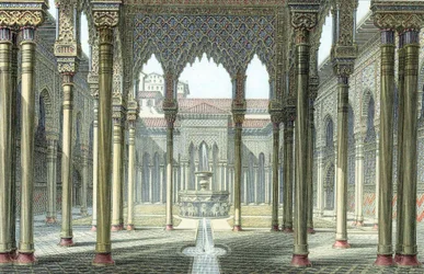 Dvůr lvů, palác Alhambra, Granada, Španělsko, konec 19. století
