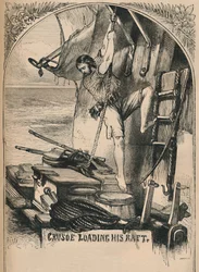 Crusoe nakládá svůj vor, c1870
