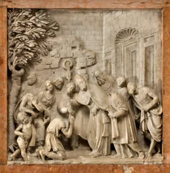 Krypta, Archa svatých Marcellino a Peter Exorcista, Lorenzo Trotti, Přeměna žalářníka Artemia, Katedrála Santa Maria Assunta, Katedrála, Cremona, Lombardie, Itálie (foto)