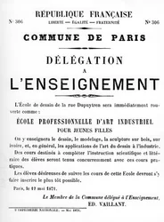 Delegace a LEnseignement, z francouzských politických plakátů Pařížské komuny, květen 1871