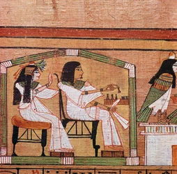 Detail z egyptského papyru zobrazující hru návrhů