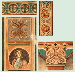 Detail nástěnných maleb v kostele svatého Jiří, Oberzell, Reichenau, Německo, 1928.
