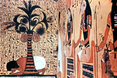 Pití z řeky, nástěnná malba chrámu, Théby, Egypt