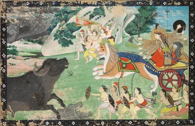 Durga zabíjení Mahisha, c. 1830.