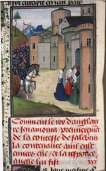 Edward III Anglie a Catherine Grandison. Miniatura z Chroniques dAngleterre od Jean de Wav