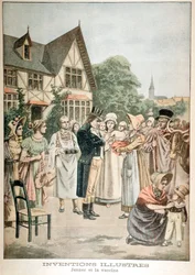 Edward Jenner 1749-1823 anglický lékař, očkující dítě sérem kravských neštovic, 1901