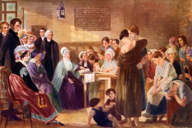 Elizabeth Fry 1780-1845 na návštěvě věznice Newgate, 1926