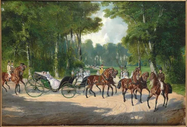 Císařovna Alžběta v kočáru ve vídeňském Prátru, asi 1860.