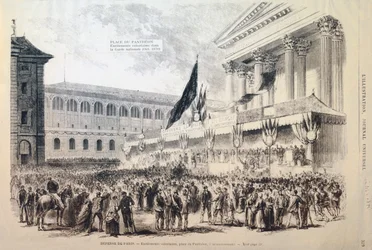 Nábor dobrovolníků do Národní gardy, náměstí Panthéon, Paříž, 1870-1871