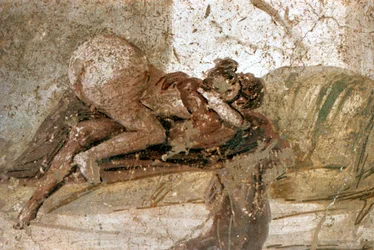 Erotická nástěnná malba, Pompeje, Itálie