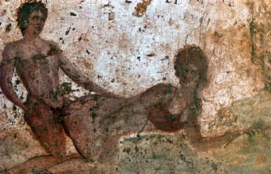 Erotická nástěnná malba, Pompeje, Itálie