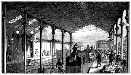 Euston Station, londýnská konečná stanice Londýna a Birminghamská železnice, 1840